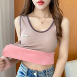 Warm Vest Women Winter Plus Thick Round Collar Tight Inside Cold Set Up One Velvet Vest Top