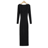 Pure Hot Babes Temperament Square Long Sleeve Knitted Dress Women Autumn Waists Thin Bottoms And Hips Long Skirt