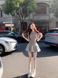 Vintage Spliced Polo Collar Dress Slim Thin Short Sleeves Ponky Short Skirt Women Spring And Summer