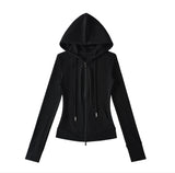 Hooded Yoga Zipper Coat Women 2026 Spring And Autumn New Solid Dress + Rope Straight Trousers Set
