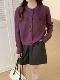 Autumn Knitted Top Casual Slimming Single Row Multi-Buckle Fashion Fake Pocket Knitted Long-Sleeved Shirt Woman