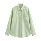 Summer New Four-Color Striped Single Pocket Dress Loose Casual Shirt