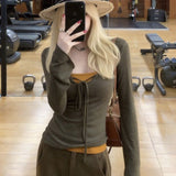 With Chest Pads With Pure Desire U-Neck Long-Sleeved T-Shirt Women's Sling Two Sets Of Thin Tops Hot Girl Niche