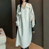 Autumn And Winter Languid Retro Knitted Dress Woman 2025 New Long Fashion Loose Fat Mm Large Size Sweater Dress