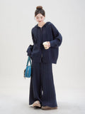 Fashion Loose Hooded Knitted Cardigan Dress Casual Straight Broad Leg Pants To Keep Warm Two Sets Of Women