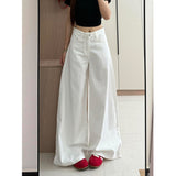 White Textured Wide-Legged Jeans Women's Autumn Thin High-Waist Loose-Fitting Taut Trousers