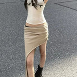RO Style Design Hottie Low-Waisted Hip Skirt 2025 Summer New Small Irregular Folded Skirt Dress Girl