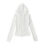 Hooded Yoga Zipper Coat Women 2026 Spring And Autumn New Solid Dress + Rope Straight Trousers Set
