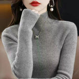 2025 New Knitted Women's Sweater Half-High Collar Bottom Shirt With Autumn And Winter Short Slim Slim Thin Sweater