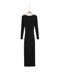 Pure Hot Babes Temperament Square Long Sleeve Knitted Dress Women Autumn Waists Thin Bottoms And Hips Long Skirt