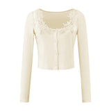 Pure Sexy Lace Side Two Sets Of Long-Sleeved T-Shirt Women's Autumn New Unique Beauty Short Dress