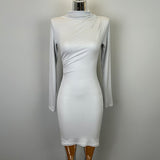 South Korea Autumn And Winter New Temperament Half-High Collar Tight Body Folding And Wrinkled Waist High Waist To Hit The Bottom Dress Tide
