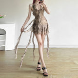 Spice Girl Sexy Net Yarn Sui Irregular Dress Women's Summer Skinny Suede Short Dresses