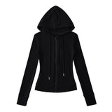 Relaxing Deheder Red Sports Set Long Sleeved Hooded Zippered Coat Lazy Loose Drawn Legs