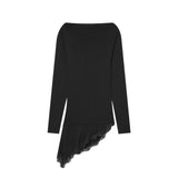 Autumn New Long Sleeve Asymmetrical Lace T-Shirt 0085852