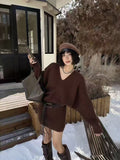 Sweater Suit Women's Autumn And Winter V Collar Languid Wind Relaxed Feeling Bat Sleeve Knitted Blouse Skirt Two-Piece