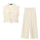Summer New Sleeveless Top 1971140 Elastic Waist Wide Leg Trousers 19711040