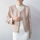Pink Small Fragrant Coat 2025 French High-End Sense Of The New Temperament Long-Sleeved Short Round Collar Top