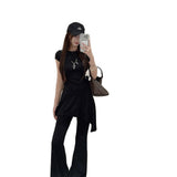 Slimny Slim Irregular Small Sleeve T-Shirt Drags Casual Pants Women 2025 Summer New Fashion Set