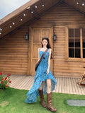 Chiffon + Invisible Zipper Holiday Wind And Flowers Hanging Dress Women's Summer Design Irregular Dress Waist