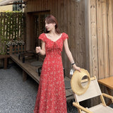 Design Sense To Reduce The Age Of The Broken Flower Bubble Bubble Sleeve Dress Women's Summer 2025 New Waist Small Korean A-Shaped Long Dress