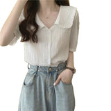 Spring And Summer 2025 New Design Small Doll Collar Short-Sleeved Shirt Women's Short-Sleeved French Chic Top