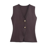 Summer New Gold Button Knitted Vest Small Folding Splicing Skirt Set