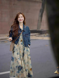 Ink Painting Vest Dress Niche Design Sense 2025 Spring And Summer New Retro Literary Temperament New National Style Long Dress