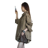 Striped Open Fork Shirt Women Spring And Autumn 2025 New Loose Shirt Niche Coat Shirt Female Design Sense