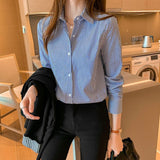 2025 Spring And Autumn Striped Shirt Lady Niche Professional Dress Long-Sleeved Shirt Wearing A Hundred Tops