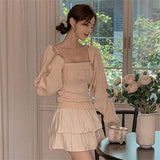 Autumn And Winter New Temperament Repair Knitted Sling Sling Vest + Korean Long Sleeve Open-Shirt Show Two Sets Of Women
