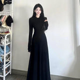 Winter Slim Long Dress Women Thin Plus Receiving Waist Temperament Long Dress New