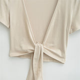 Temperament Pure Style Outside The Strap Shawl Short-Sleeved T-Shirt Girl Summer Hot Girls Folded Casual High-Waist Dance Tops
