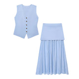 Summer New Undecorated Knitted Vest Knitted Folding Splicing Skirt Set