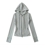 Hooded Yoga Zipper Coat Women 2026 Spring And Autumn New Solid Dress + Rope Straight Trousers Set