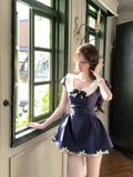 Rich Family Pure Desire High-End Doll Collar Dress Temperament Thin Sweet Bow Knot Waist Lace Skirt