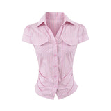 Korean Retro Polo Collar Throum Thin Plaid Shirt Short Temperament Casual Chic Hot Girl Dress Woman