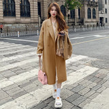 Imitation Cashmeet Coat Woman 2025 Autumn And Winter New Korean Version Of Loose Medium And Long-Term Hepburn Wool Coat Woman