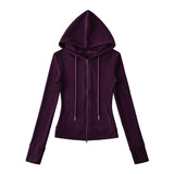 Relaxing Deheder Red Sports Set Long Sleeved Hooded Zippered Coat Lazy Loose Drawn Legs