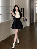 French Thousand Gold Lace Doll Collar Vest Dress Women's Summer Fragrant Temperament Sleeveless Black Dress