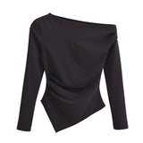 Autumn New Asymmetrical Elastic Repair Fashion Blouse 3644328
