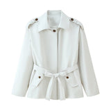 BSK&TRAF Women's Clothing Fall 2025 New Fashion Belt Collar Short Wind Coat