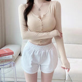 Korean Autumn Temperament Button Braid Short Top Korean Thin Cardigan Long-Sleeved T-Shirt Girl Ins