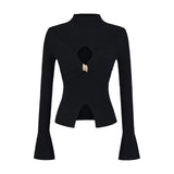 Twisted Long-Sleeved Knitted Shirt Girls Autumn New Pure Sexy Inside Hot Girls Tight Open Fork Coat Wear