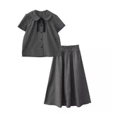 Summer Vintage College Wind Butterfly Doll Collar Short-Sleeved Shirt + Two-Sleeve Dress