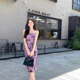 New Chinese Spring French Vintage Purple Ink Suspension Dresses Two-Set High-End Sensational Dress