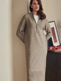 Autumn And Winter New High-End Half-Zip Knitted Dress Women Loose Thin Long Temperament Sweater Dress