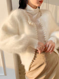 2026 Small Fragrant Wind Pearl Imitation Water Velvet Cardigan Women Autumn And Winter Short Small Soft Plush Knitted Coat