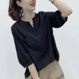 Thin Ladies Shirt Summer New Design Niche V Half-Sleeved Short-Sleeved Top Fashion Loose Thin Shirt