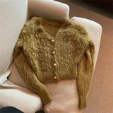 Spring And Autumn 2025 New Sweater Slim Slim Silky Knitted Cardigan Velvet Hairy Short Coat Top